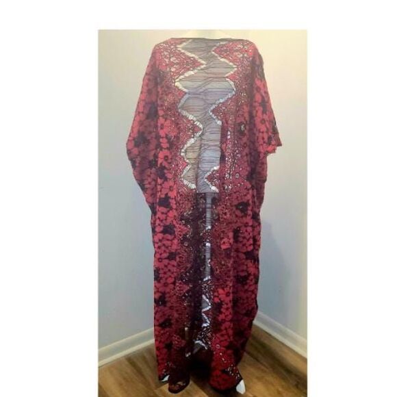 Ready to Wear Red/Black Lace Boho Womens Caftan Maxi Dress